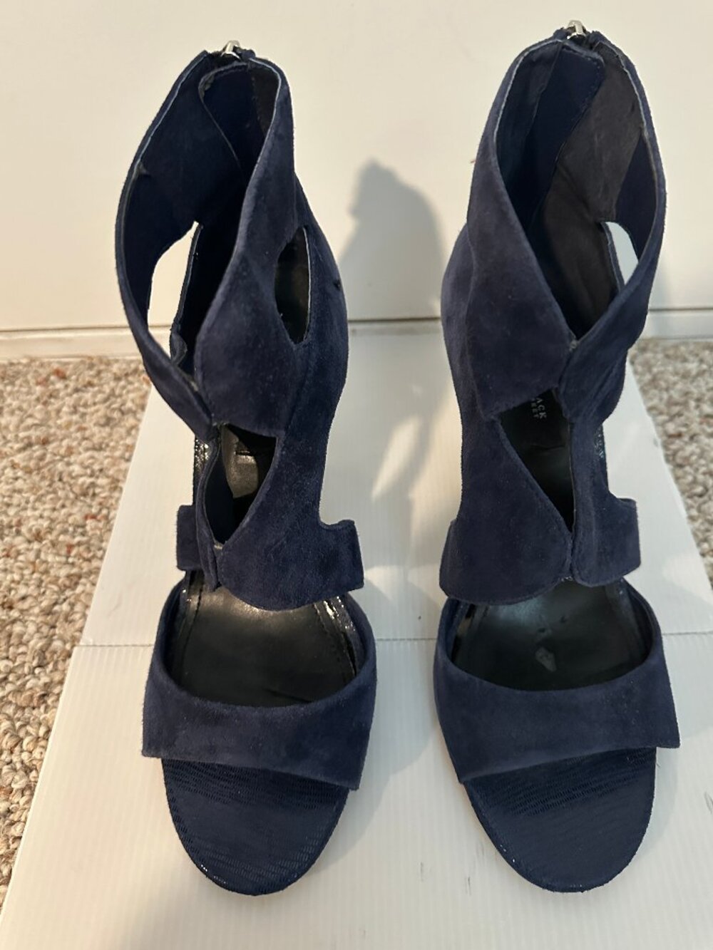 WHBM Navy Suede Cutout Heels Size 9.5 Stiletto Sandals
